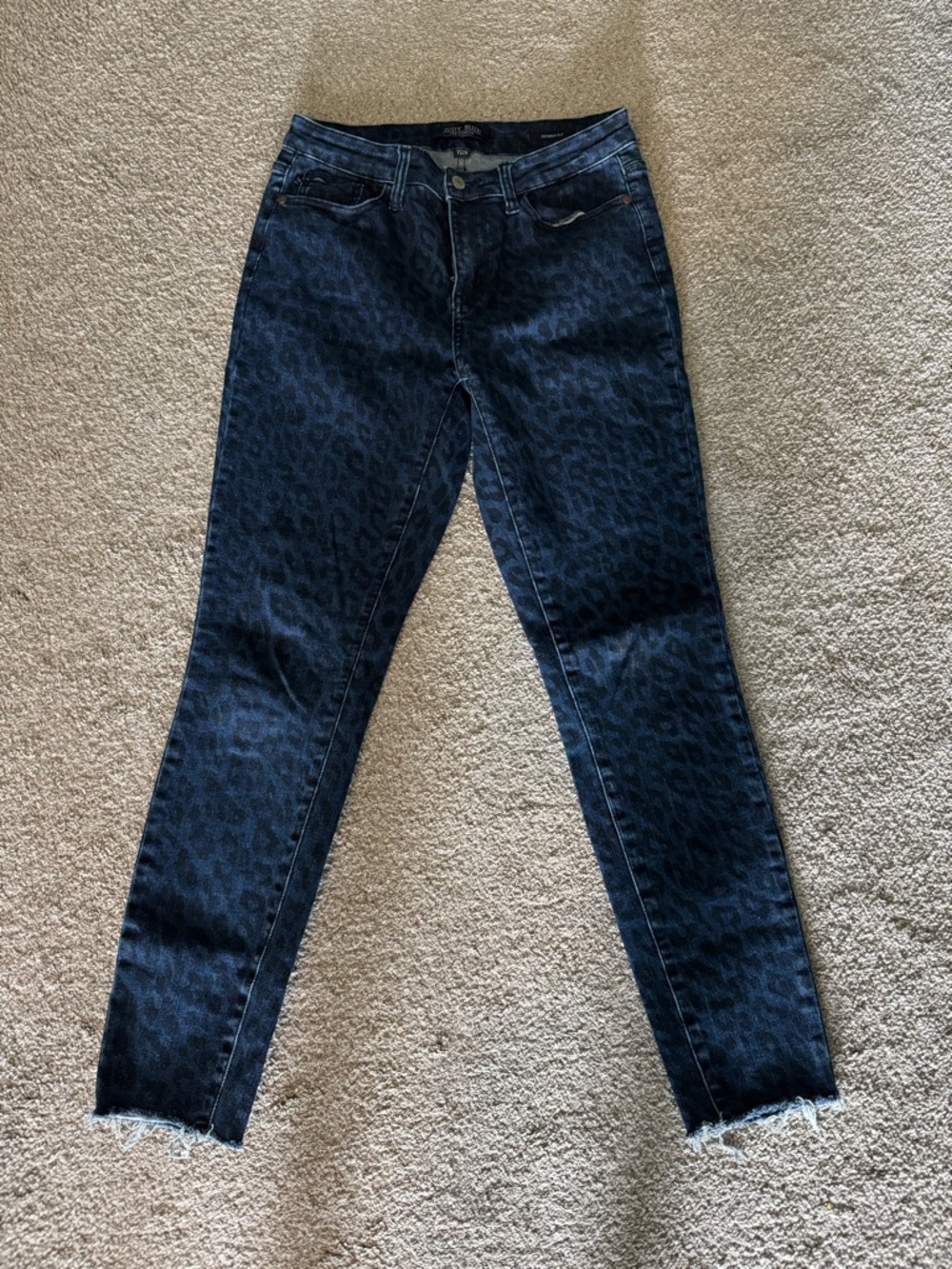 Women's Dark Blue Leopard-Print Skinny Jeans
